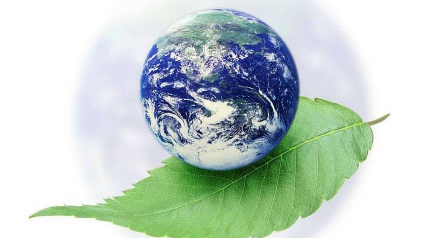 Earth on leaf environmental logo